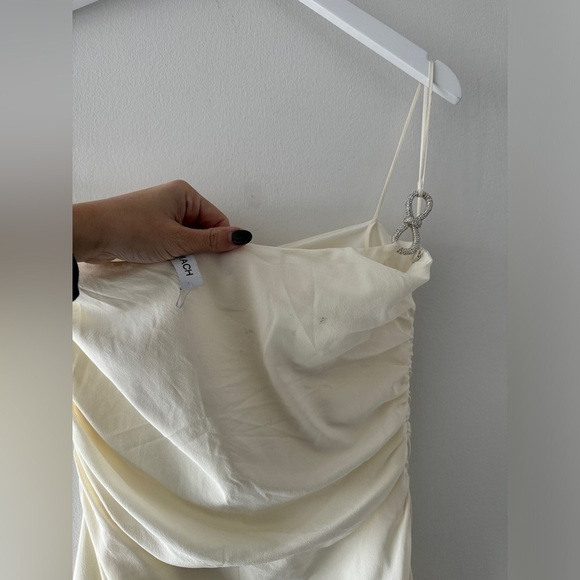 MACH & MACH Crystal Bow Embellished Draped Ivory Mini Dress 10 - Picture 15 of 15